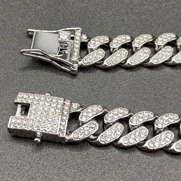 Silver Plated Bracelet Miami Cuban Iced Out 12mm Chain CZ Diamonds Jewelry NEW - Picture 1 of 6